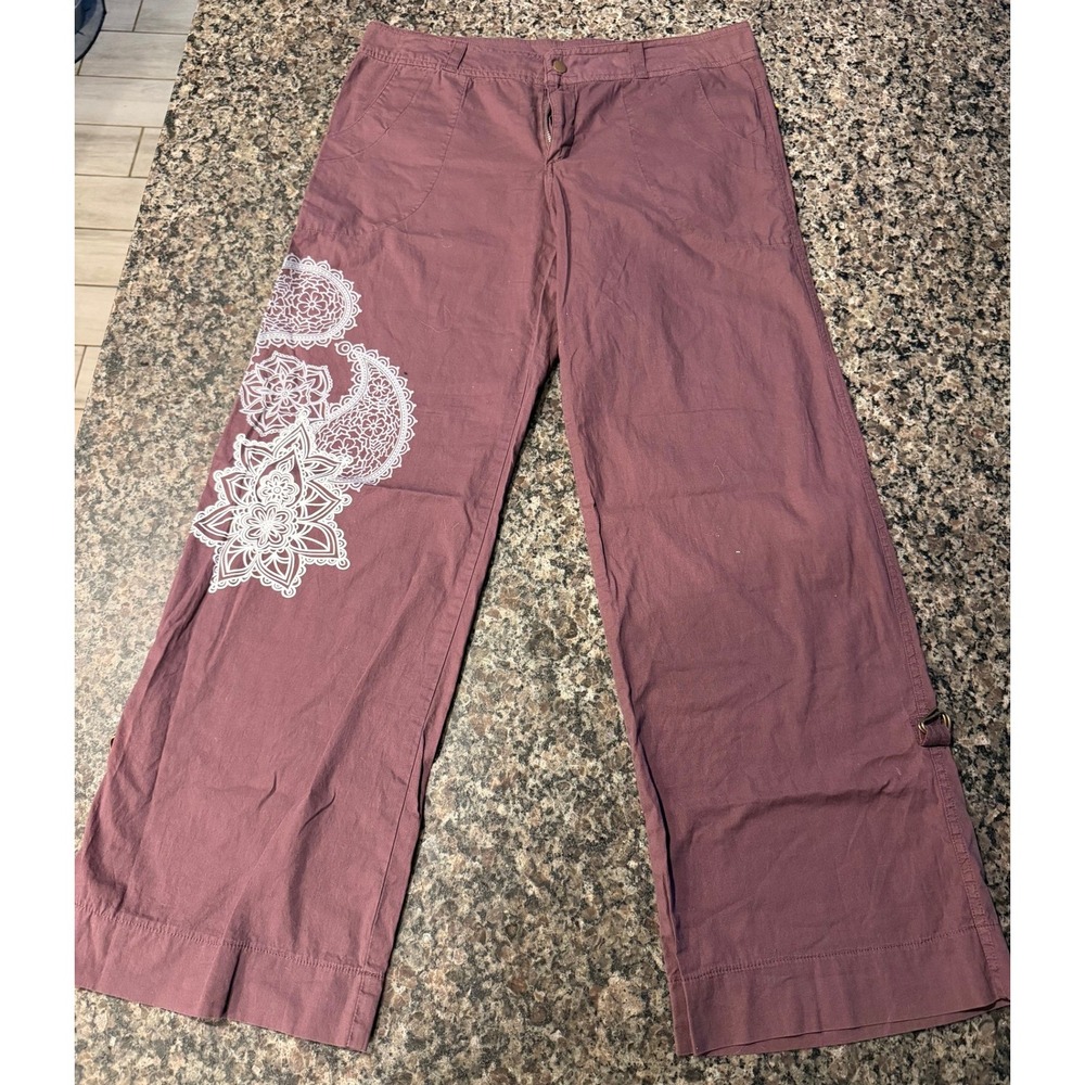 Lagoona Womens Wide Leg Mandala Paisley Print Pants Mauve Purple Size Small